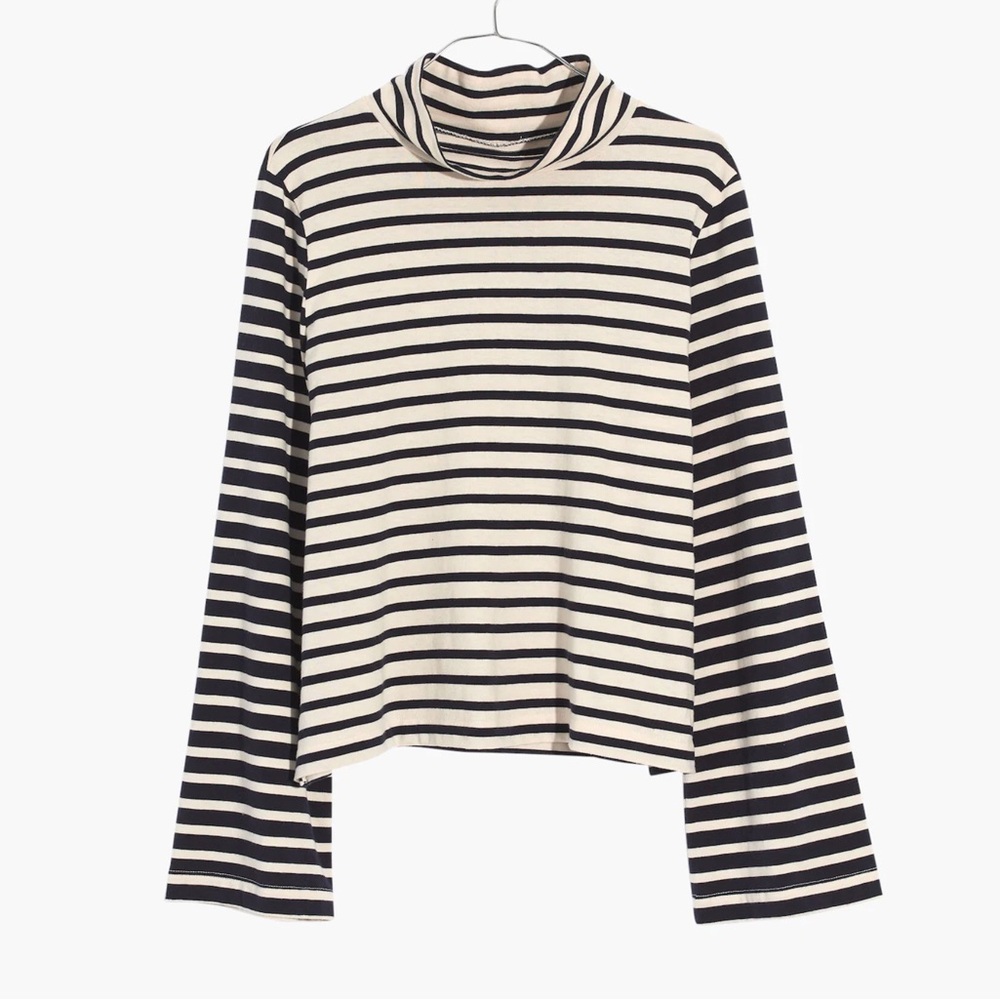 Madewell Wide-Sleeve Turtleneck in Stripe Block‎ Womens Size Small Preppy